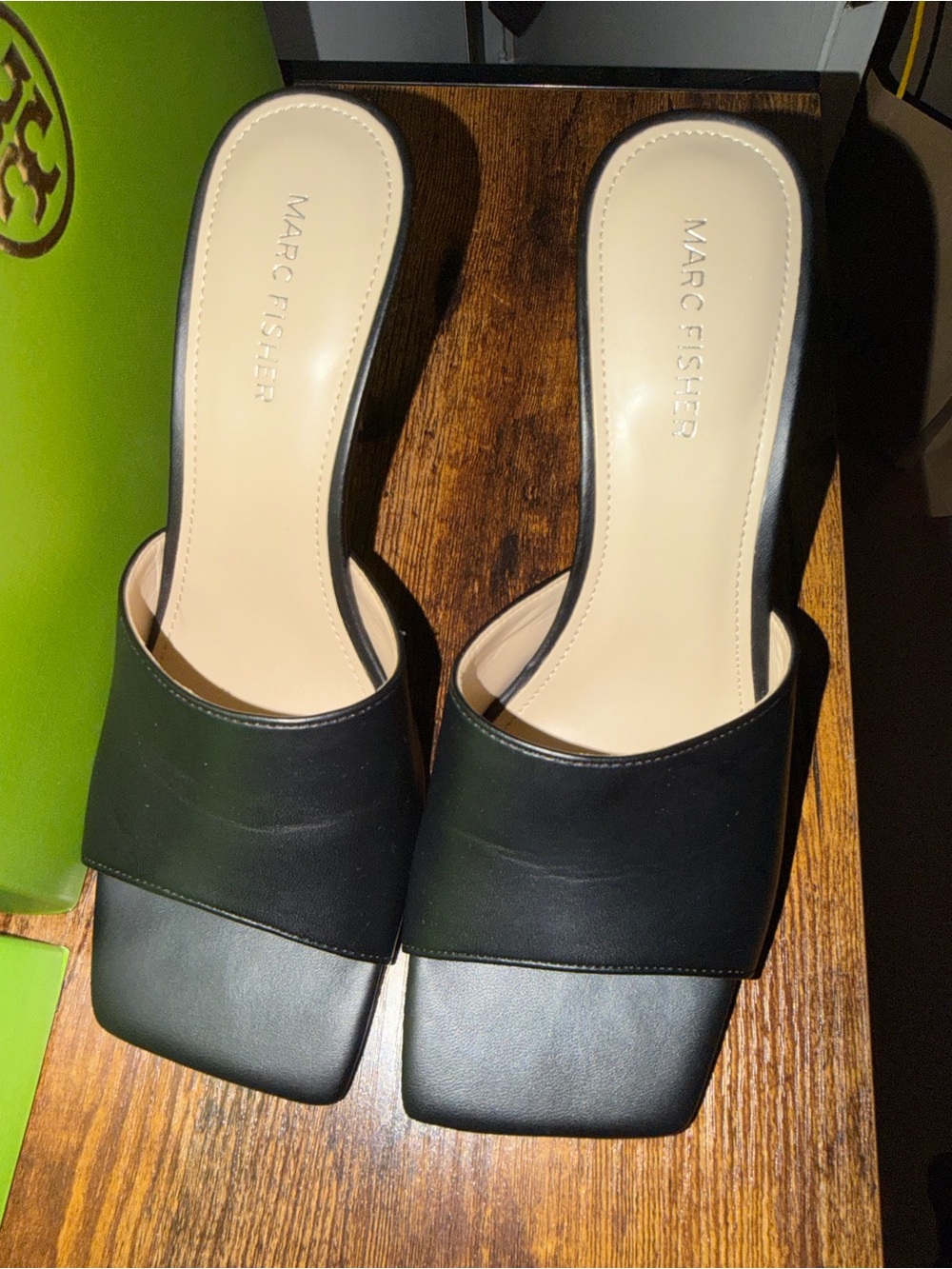 Marc Fisher Black Leather Open-Toe Mule Heels - Picture 3 of 5